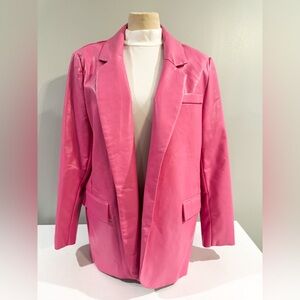 She + Sky Womens Oversized Faded Faux Leather Blazer Jacket Size Medium Hot Pink